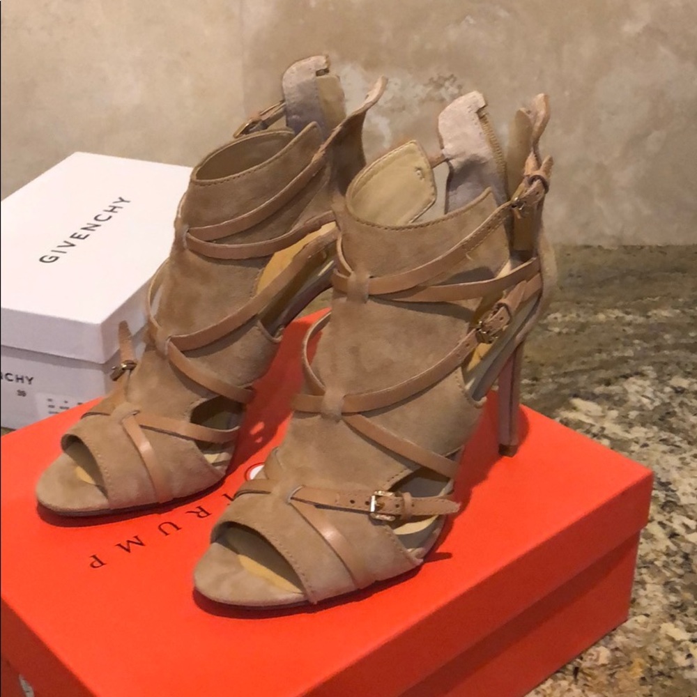 Strappy tan Ivanka Trump heels